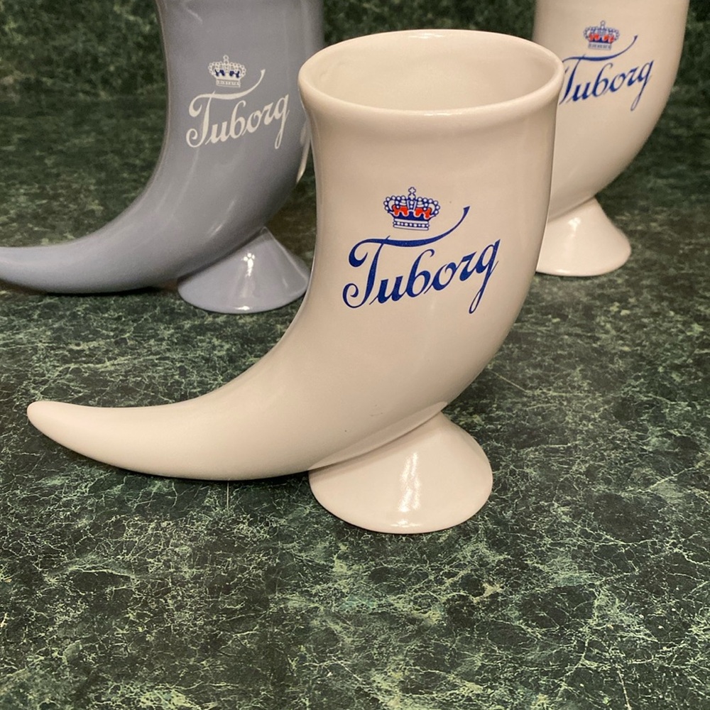 Tuborg 👑vintage ceramic danish Viking horn drinking beer Stein mug barware brew